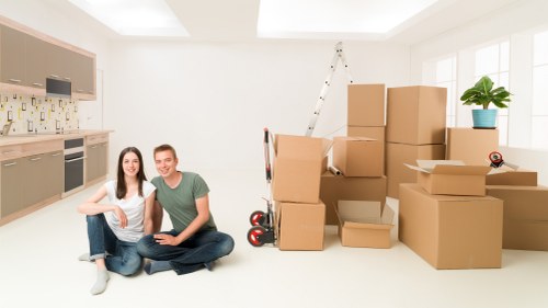 Office furniture and equipment being prepared for a move in central London