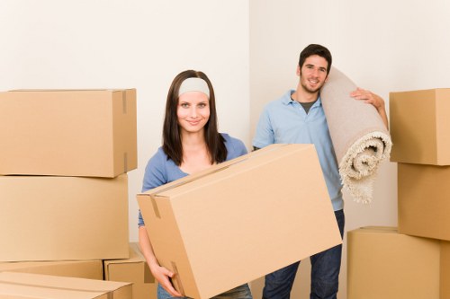 Sorted boxes and reusable items prepared for local transfer and recycling